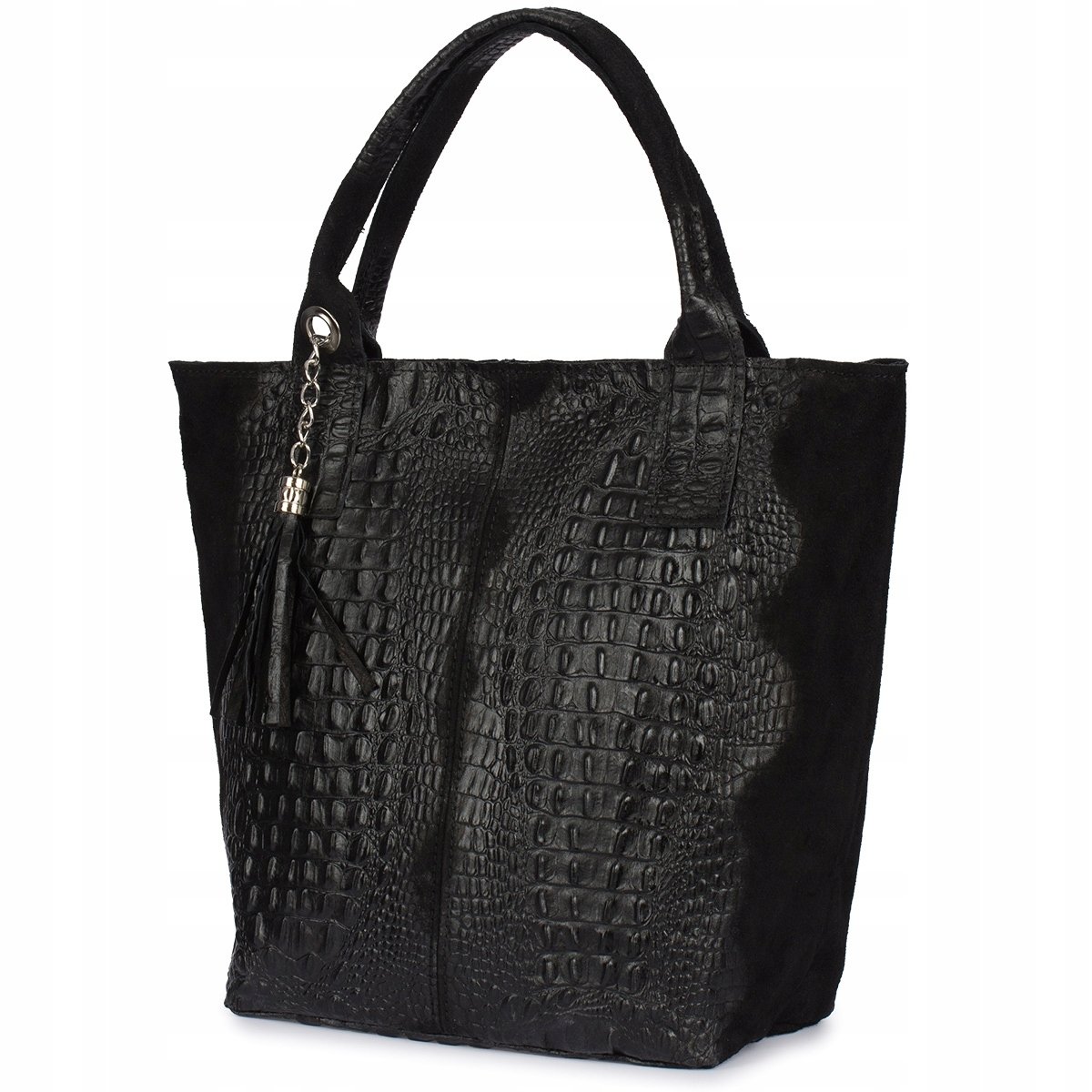 Torebka torba skórzana damska shopper na suwak duża A4 z kosmetyczką włoska