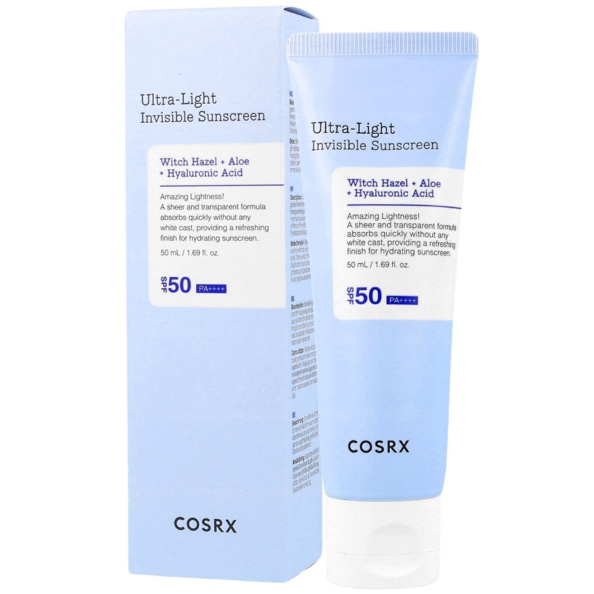 CosRx, Ultra Light Invisible Sunscreen SPF 50 PA++++, nawilżający krem przeciwsłoneczny, 50ml
