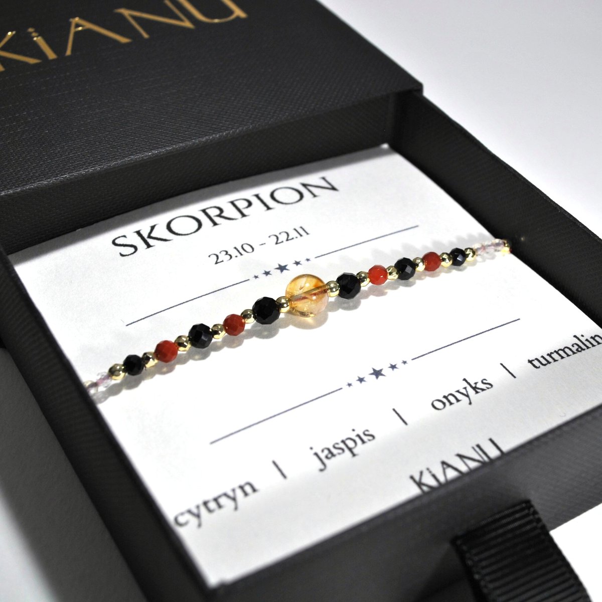 Bransoletka KiANU - SKORPION Znak Zodiaku Kamienie Prezent na Urodziny