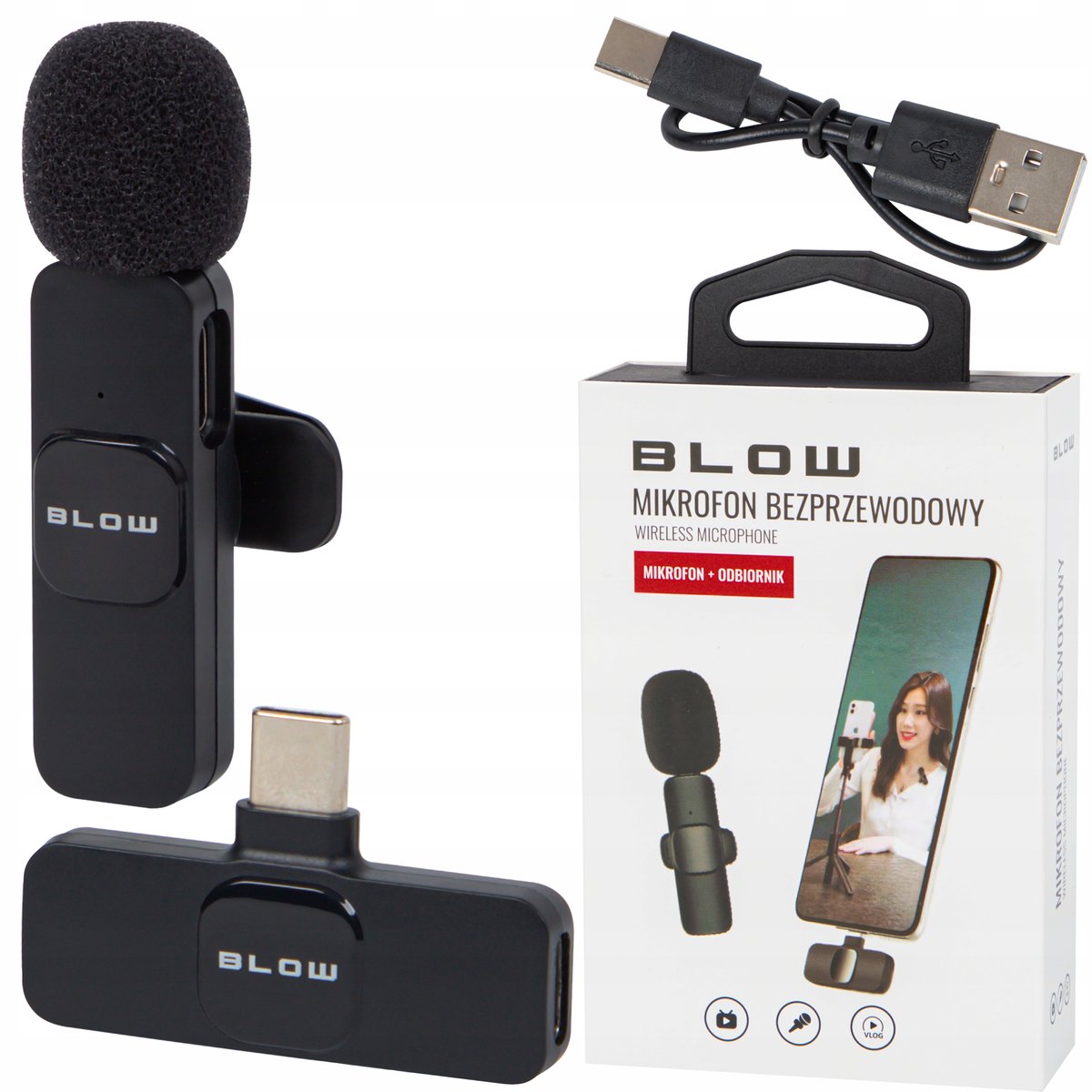 MIKROFON ODBIORNIK BEZPRZEWODOWY KRAWATOWY DO TELEFONU ANDROID WTYK USB-C