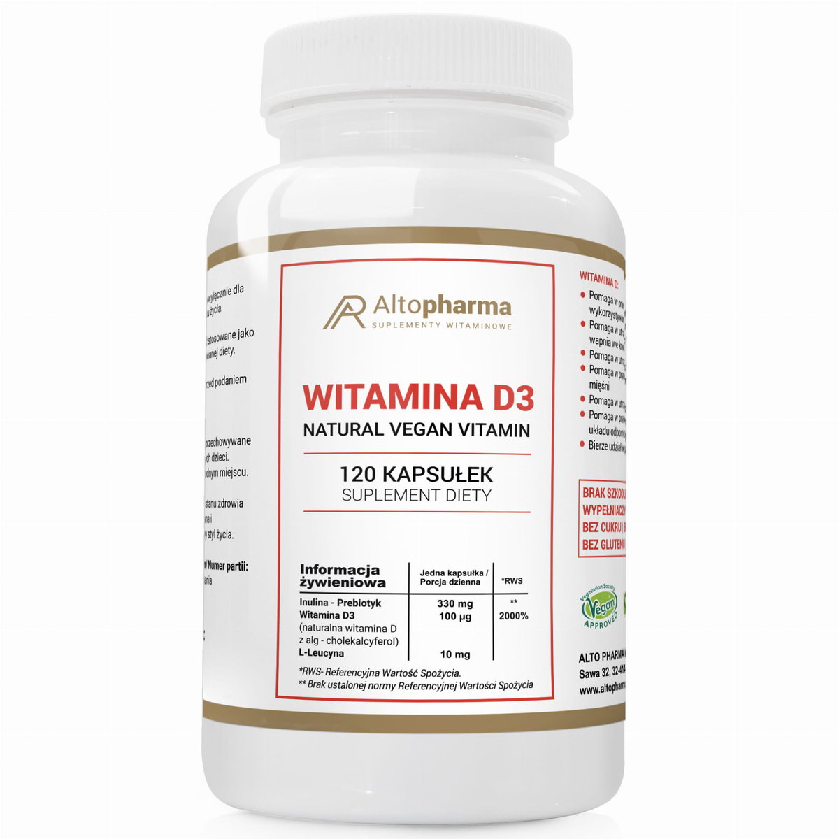 WITAMINA D3 4000IU 100µg MEGA DAWKA 100% PRODUKT WEGE - Altopharma - 120 kapsułek