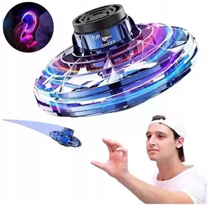 LATAJĄCY BUMERANG DYSK UFO MINI DRON PIŁKA KULA ŚWIECĄCA LED SPINNER RINGO