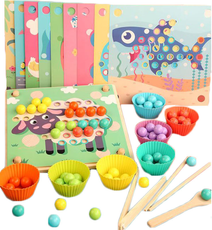 MONTESSORI DREWNIANA UKŁADANKA z KULKAMI DREWNIANY SORTER GRA PUZZLE DZIECI