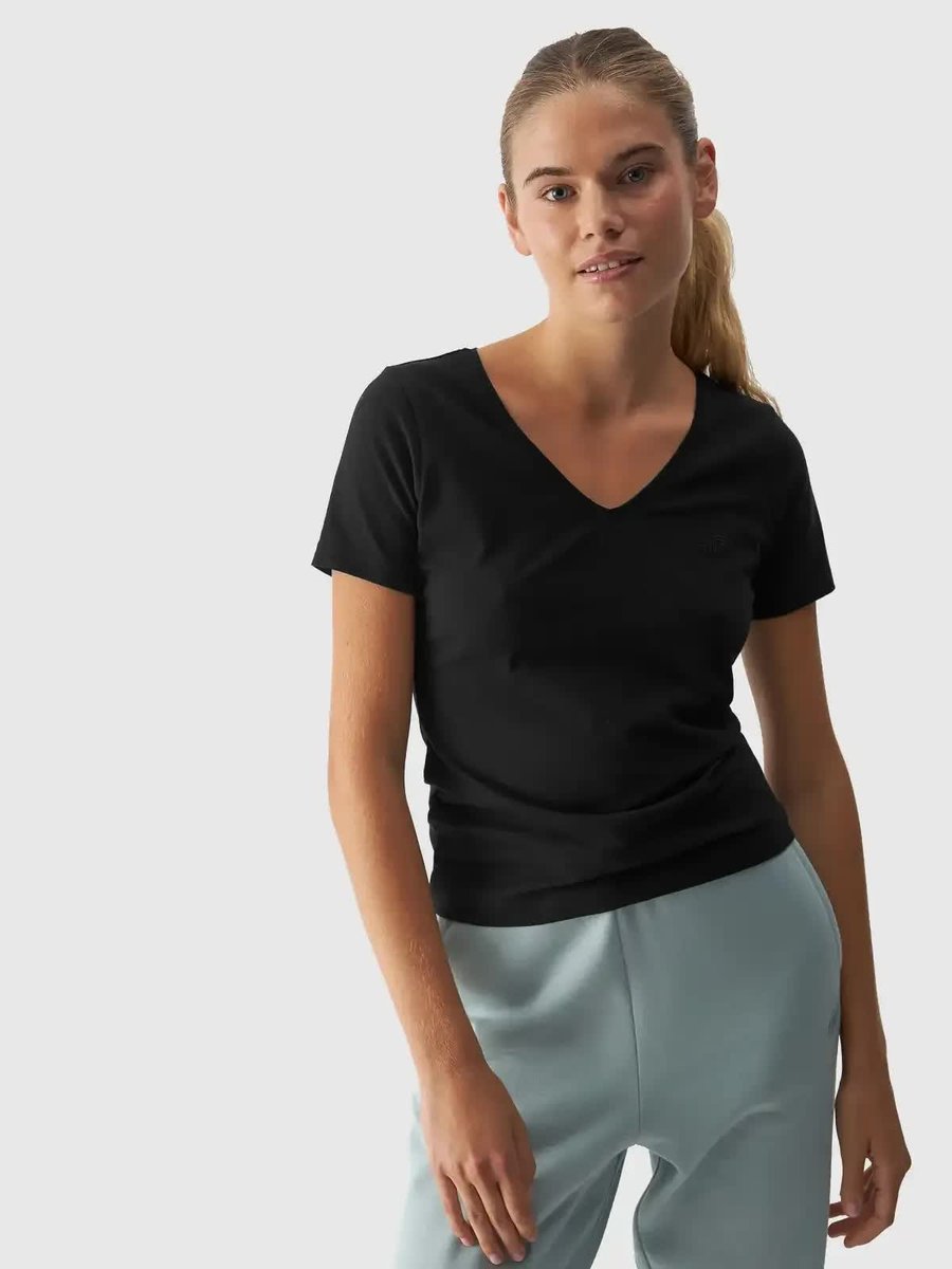 T-shirt slim gładki damski 4F 4FWAW24TTSHF1649-20S Czarny