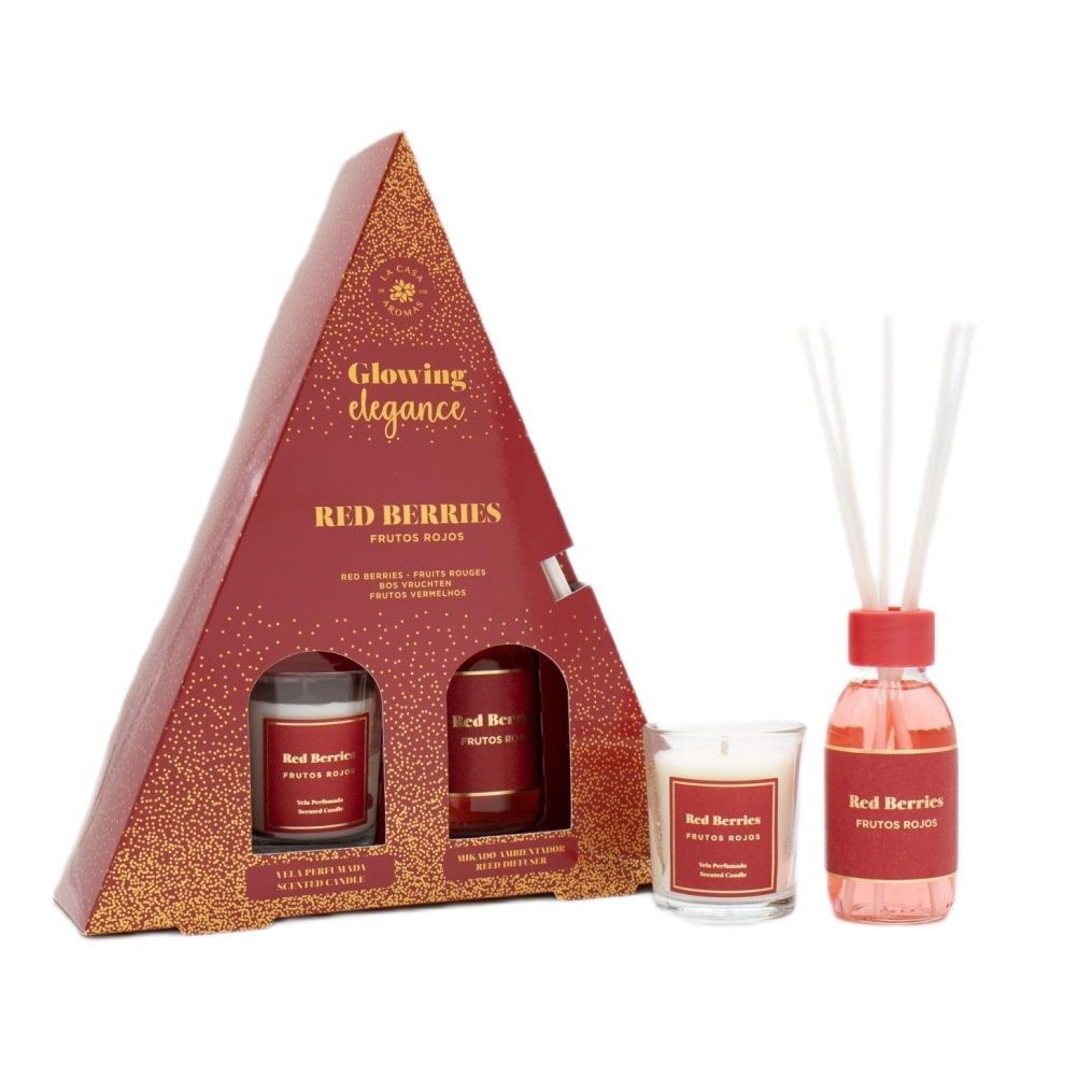 LA CASA DE LOS AROMAS_SET patyczki zapachowe Czerwone Owoce 95ml + świeca zapachowa Czerwone Owoce 120g