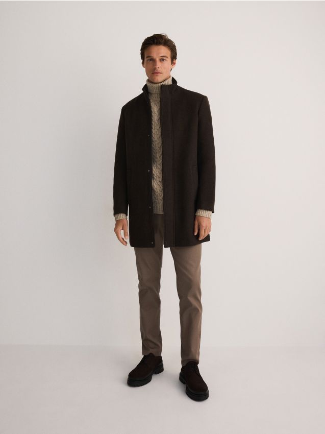 Reserved - Bawełniane spodnie chino slim - ciemnobrązowy