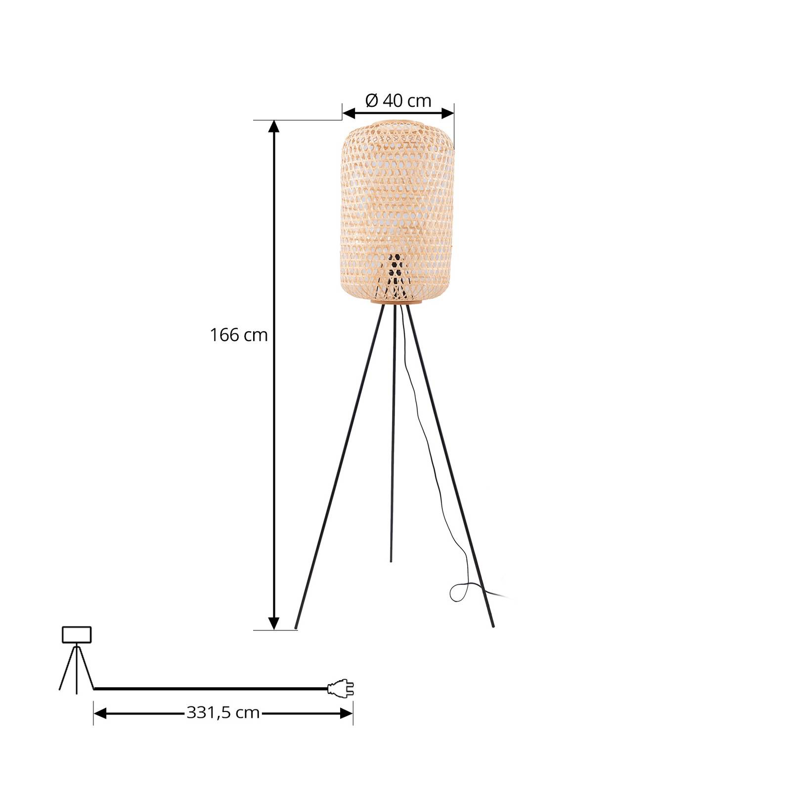 Lampa stojąca Lucande Jorick, bambus, czarny, trójnóg