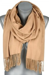 Szalik damski JEDNOKOLOROWY z frędzlami RE-19-18 beżowy