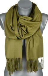 Szalik damski JEDNOKOLOROWY z frędzlami RE-19-36 khaki