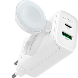 Fixed Ładowarka sieciowa Power Socket ze składaną ładowarka Apple Watch, USB-A, USB-C, 33W, biała