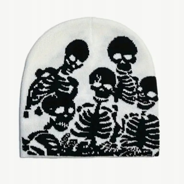 Czapka beanie szkielety skeletons kościotrupy Y2K streetwear biała