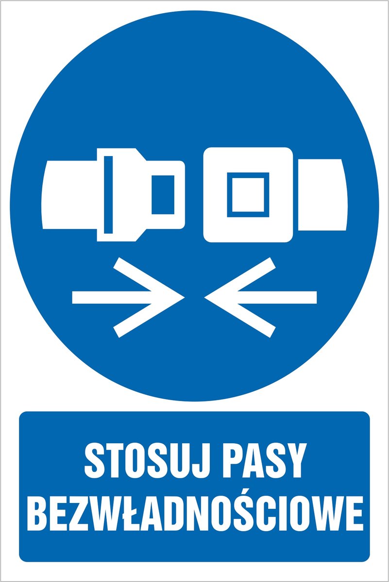 Tabliczka Stosuj pasy bezwładnościowe 30x42cm PCV 3mm