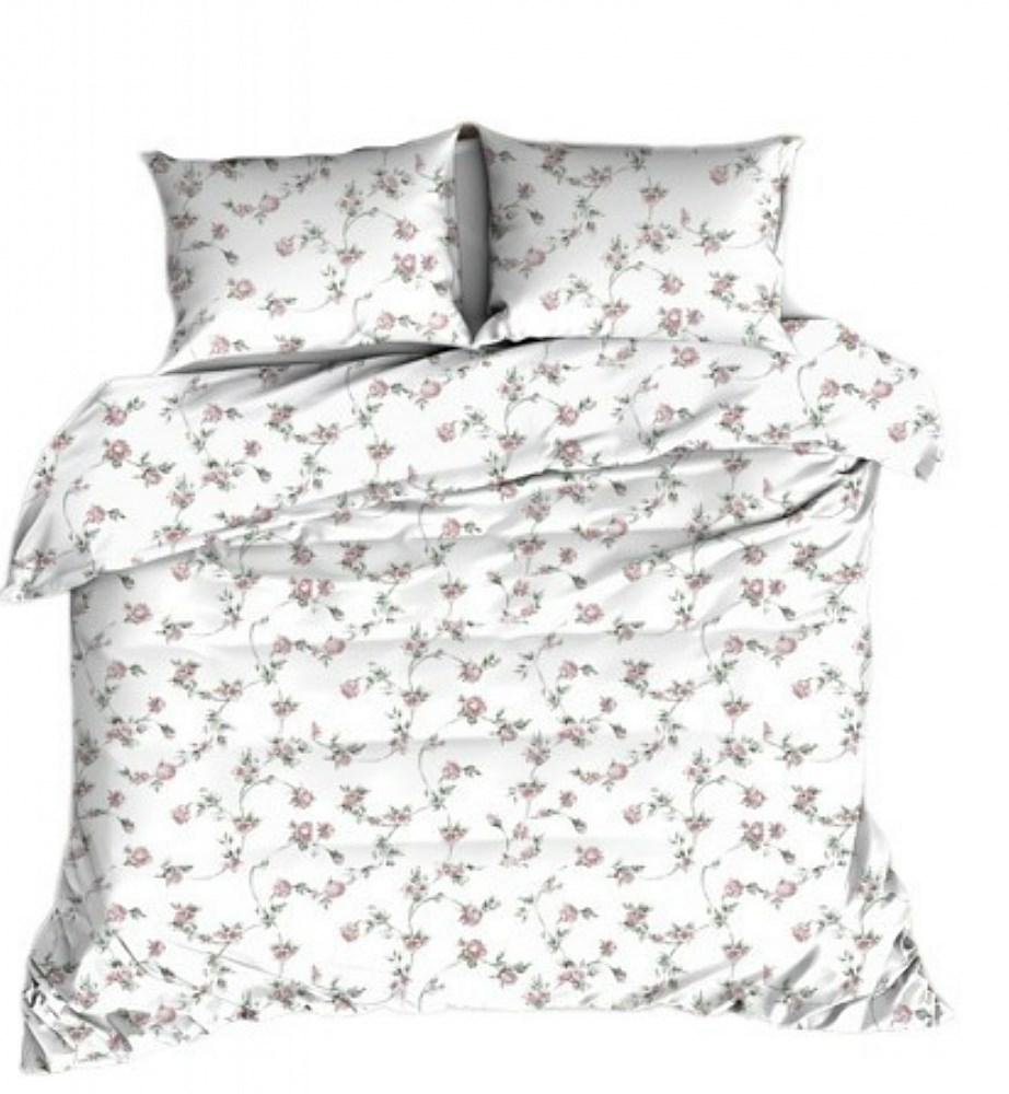 Pościel flanelowa 160x200 biała różowa kwiaty 1228 Flanela Max