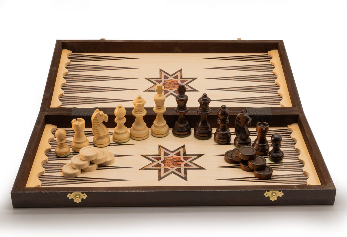 Szacho-Backgammon intarsja druk duże/ Tryktrak/ Masa perłowa/ Producent