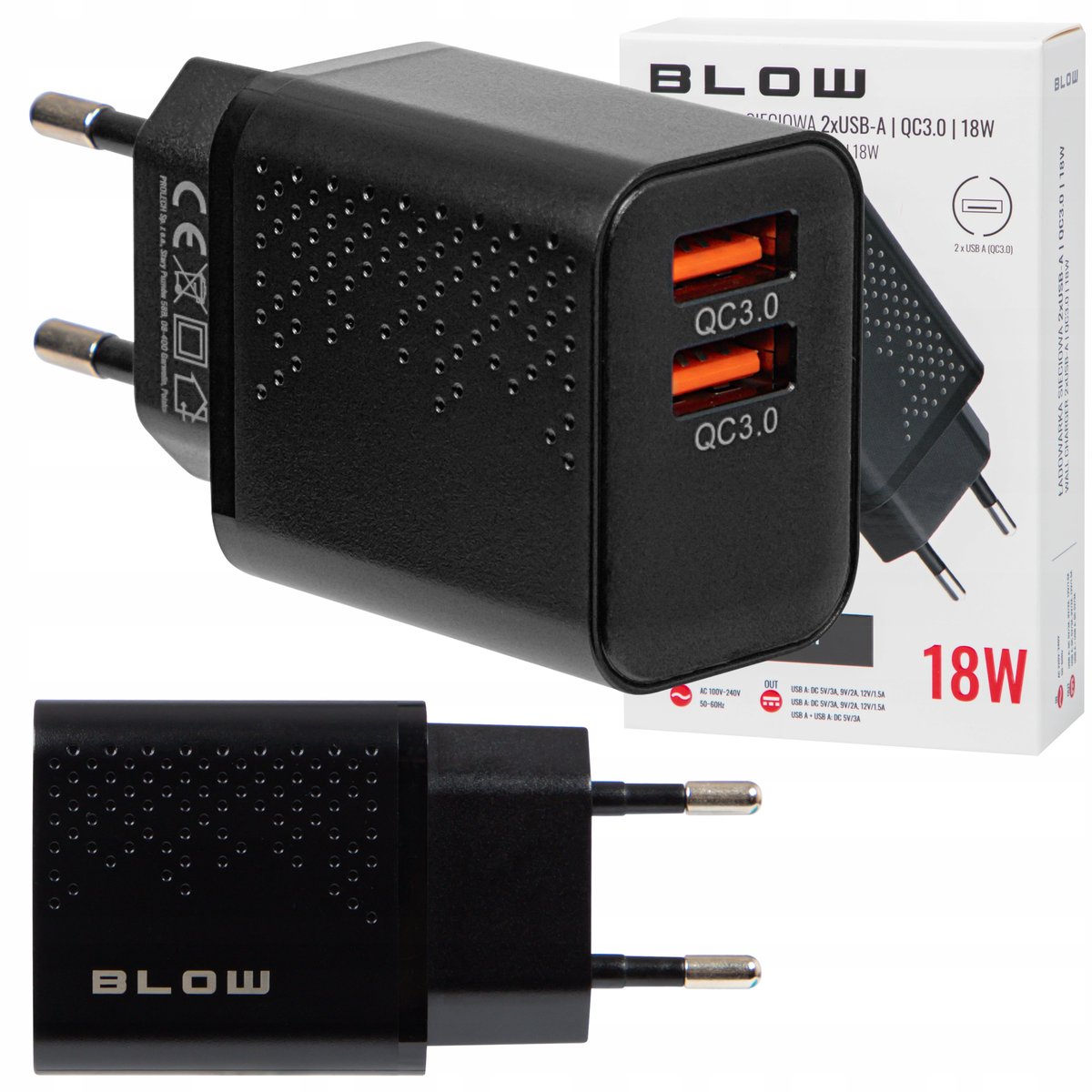 SZYBKA ŁADOWARKA SIECIOWA GNIAZDO 2x USB QC 3.0 PD 18W UNIWERSALNA