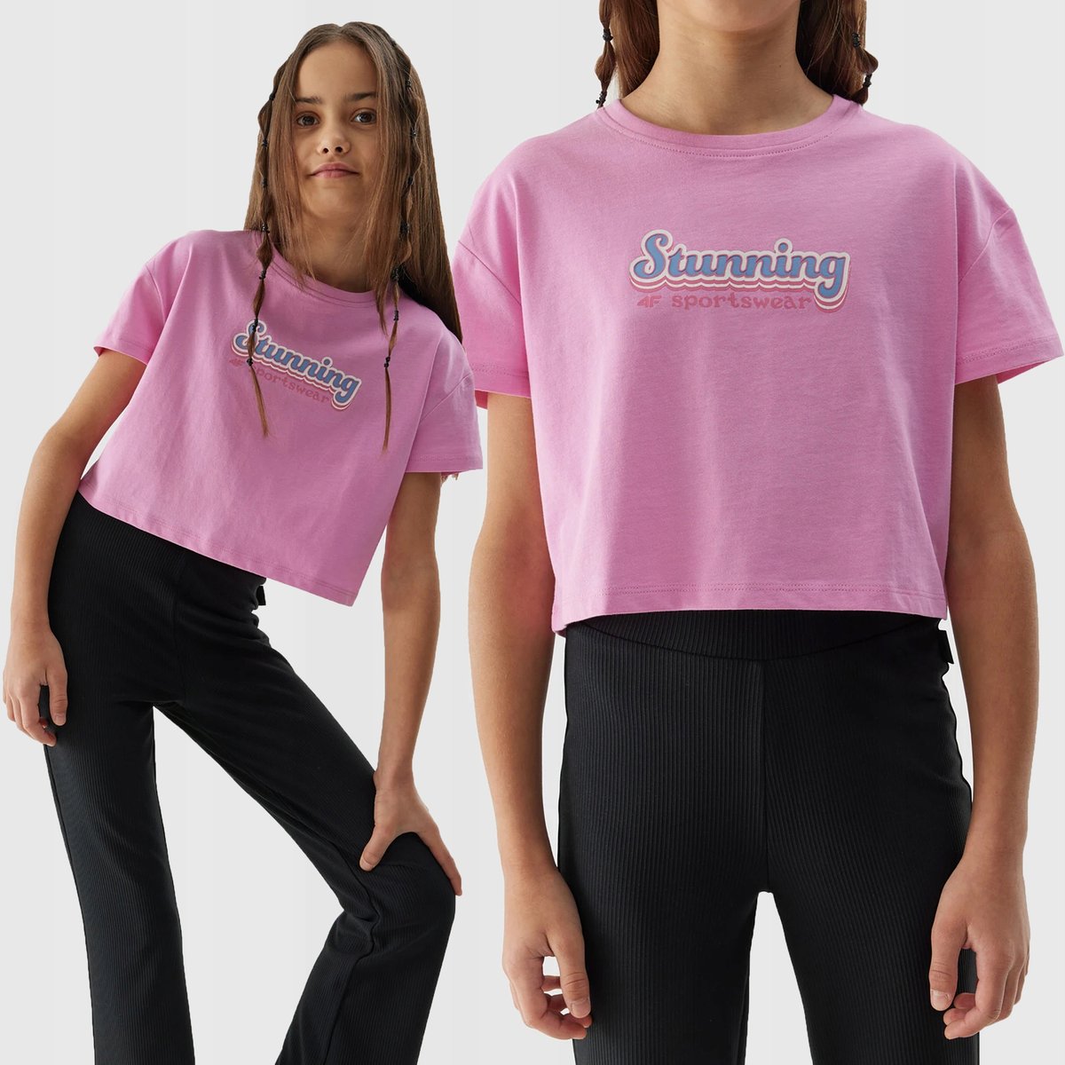 T-SHIRT DZIEWCZĘCY 4F KOSZULKA DZIECIĘCA CROP TOP BAWEŁNIANA SS24 TTSHF1151