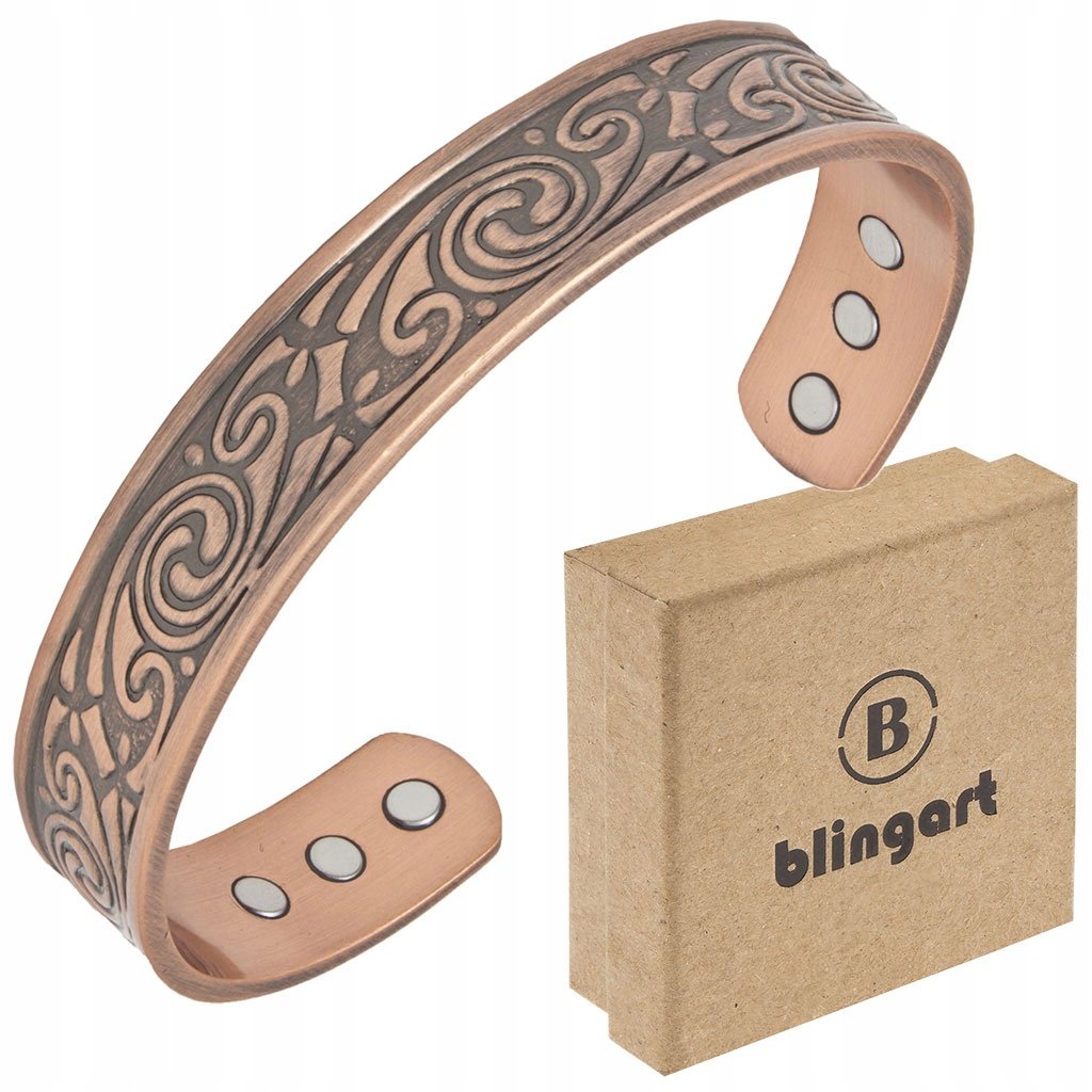 BLINGART Bransoletka MIEDZIANA damska magnetyczna BANGLA z ornamentami