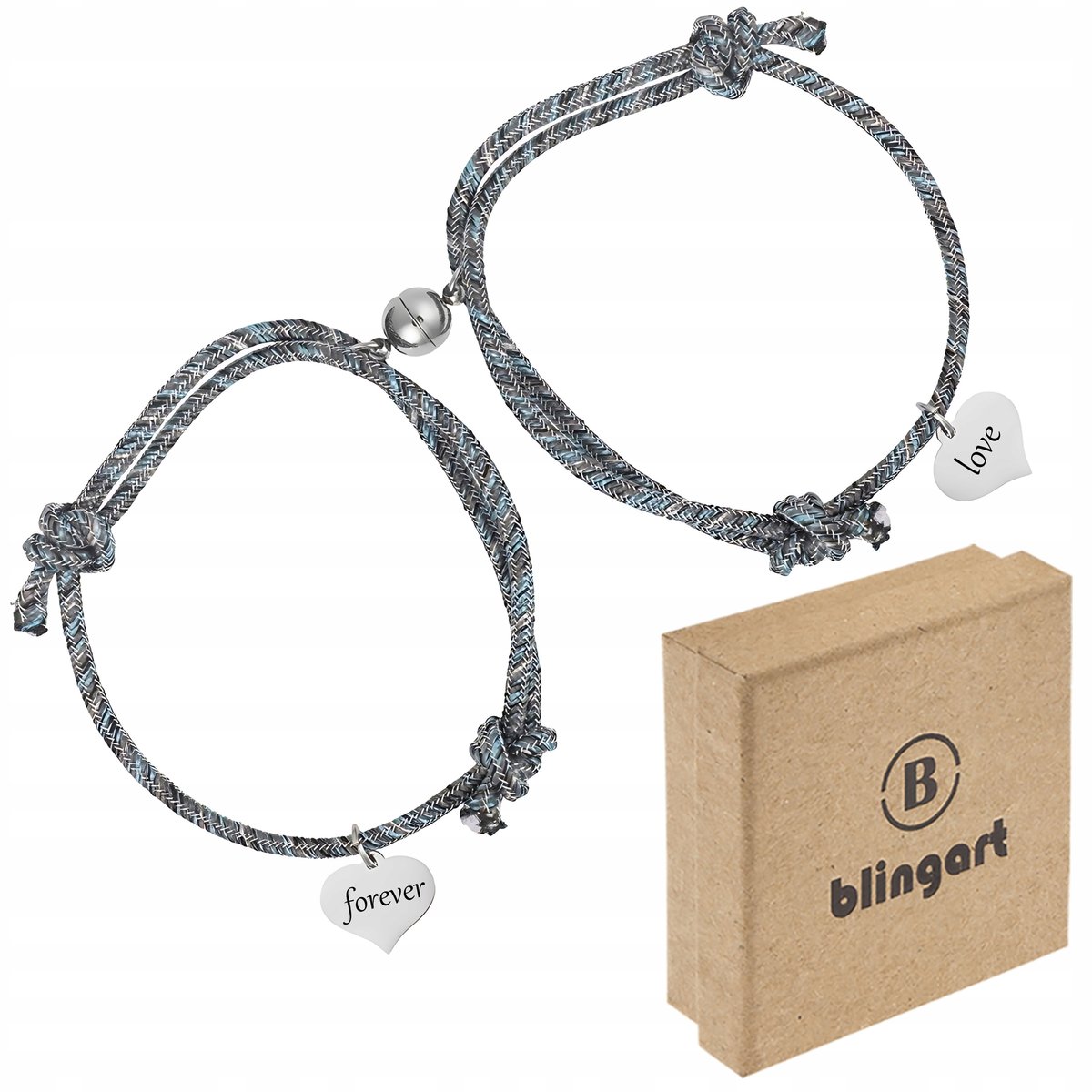 BLINGART Bransoletki dla par MATCHING sznurkowe magnetyczne SERDUSZKA