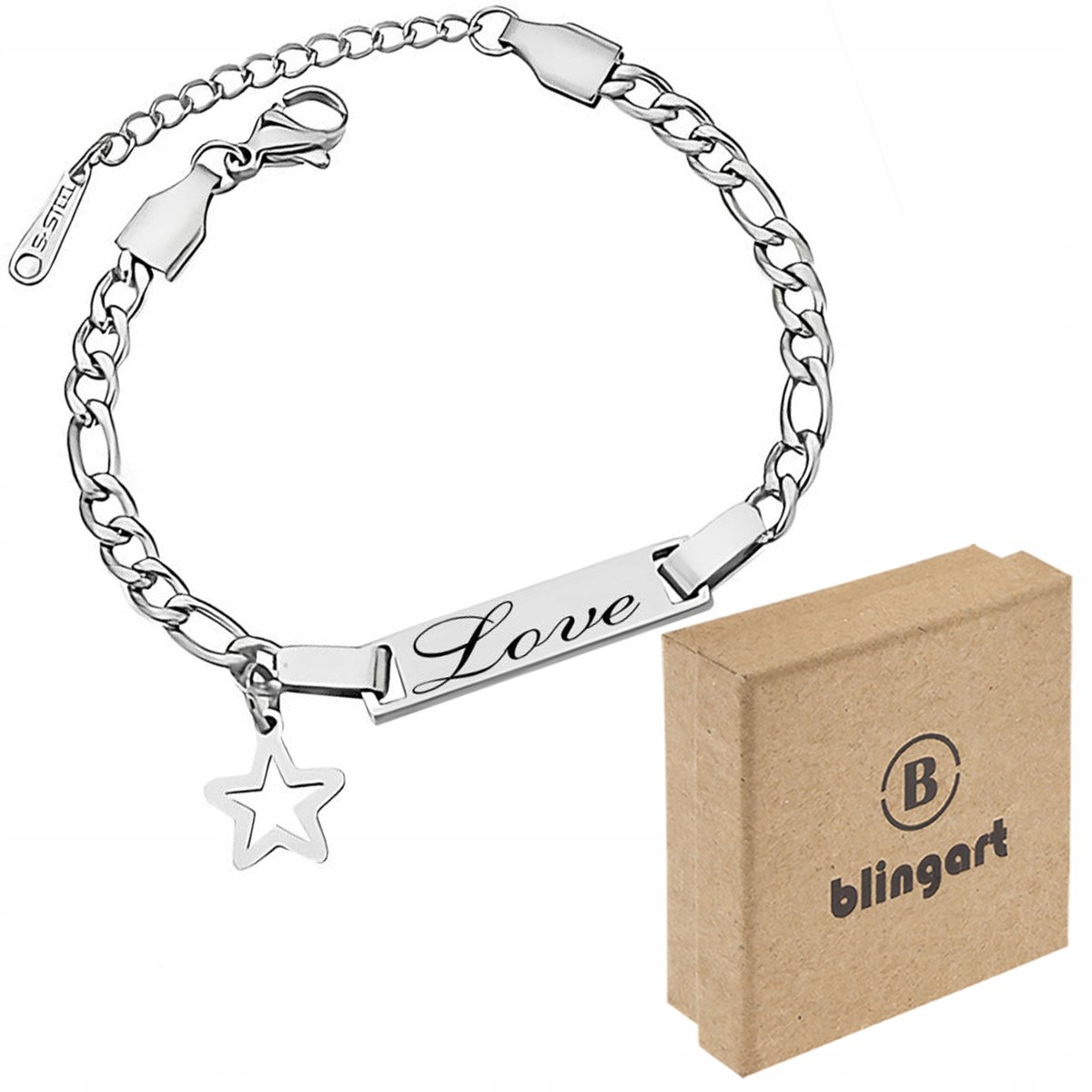 BLINGART Bransoletka damska GWIAZDKA blaszka regulowana STAL GRAWER