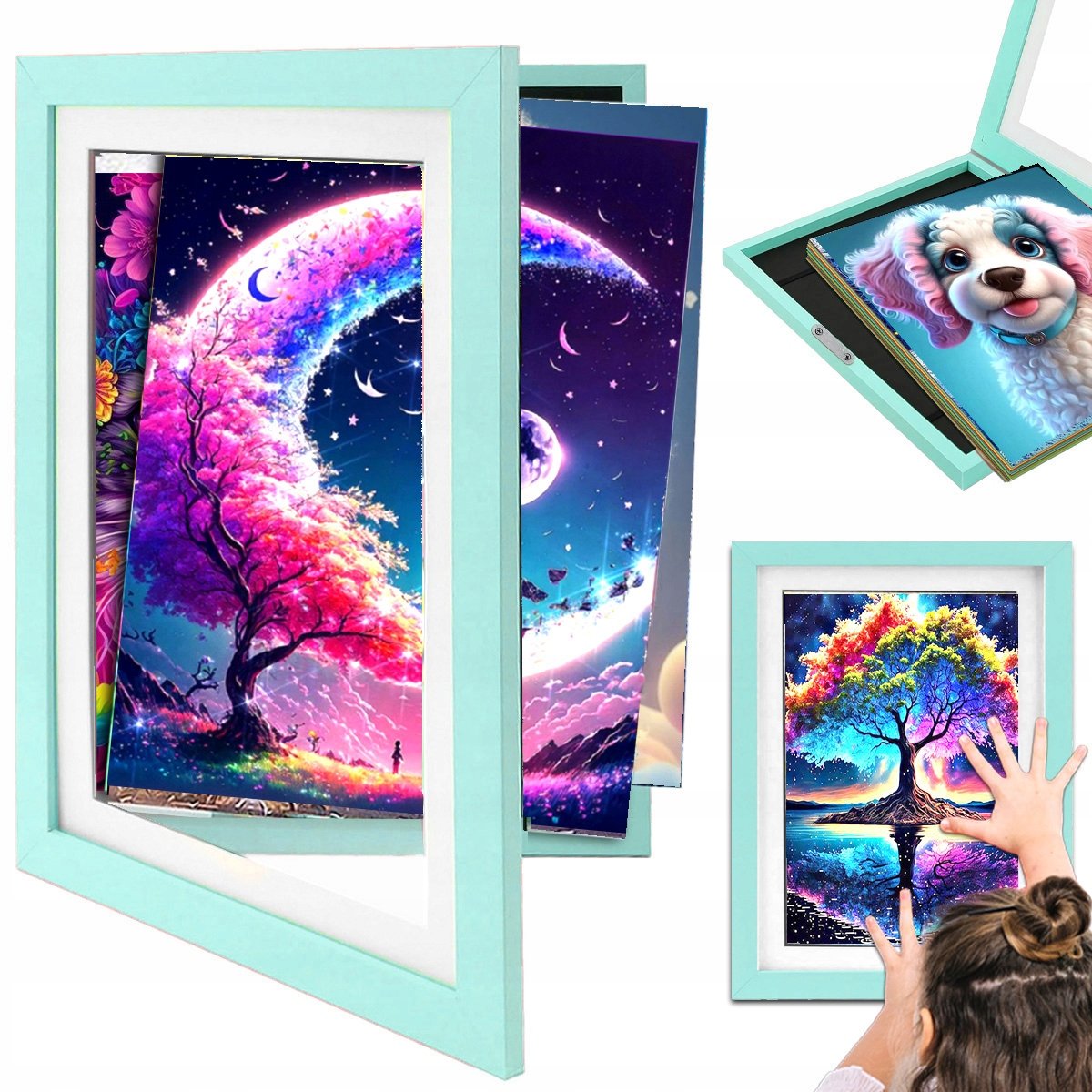 RAMKA na zdjęcia DO HAFT DIAMENTOWY Diamond Painting Drewniana Otwierana Niebieska 33X24