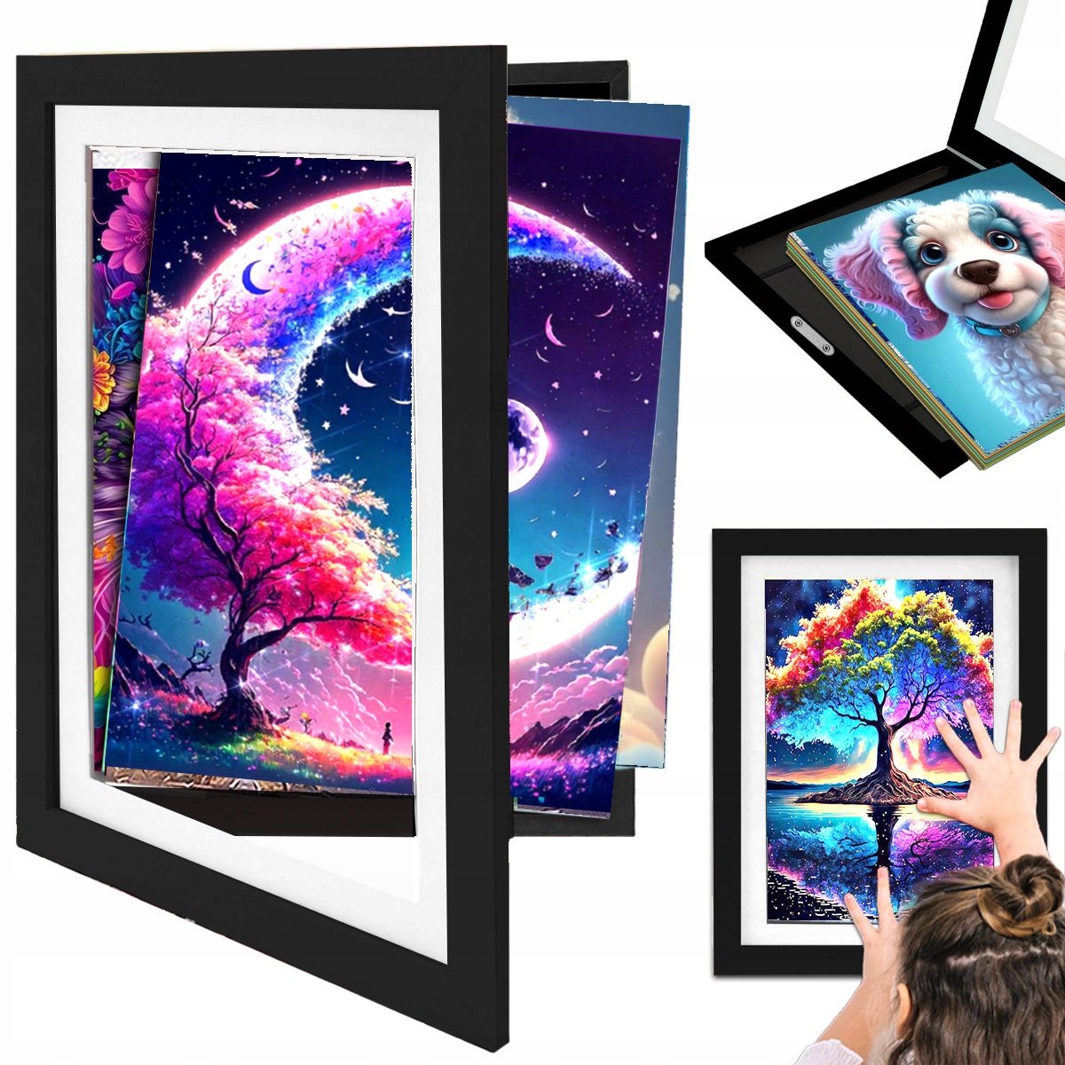 RAMKA na zdjęcia DO HAFT DIAMENTOWY Diamond Painting Drewniana Otwierana Czarna 33X24