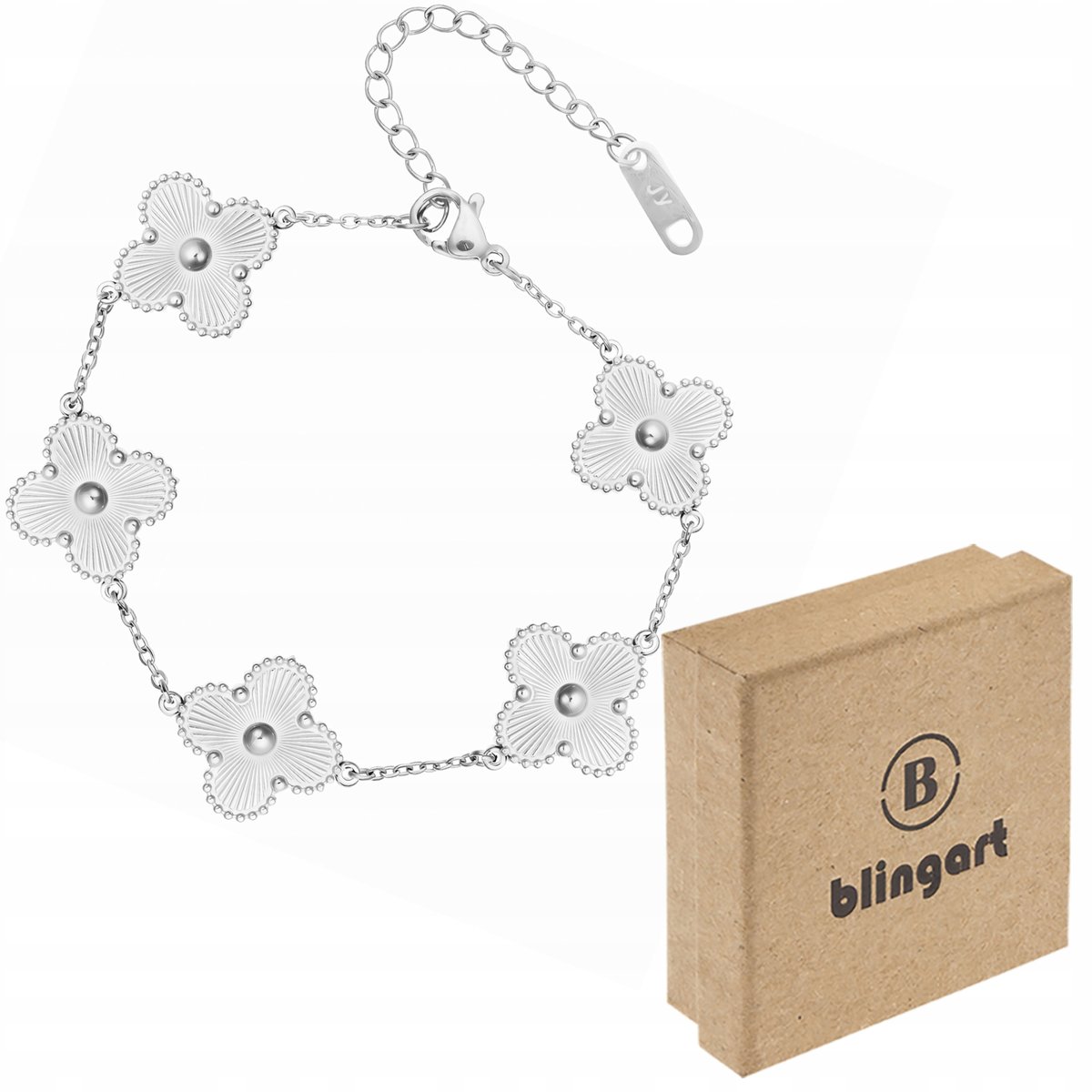 BLINGART Bransoletka damska KWIATKI frezowane srebrna REGULOWANA stal 316L