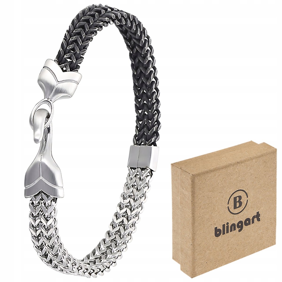 BLINGART Bransoletka męska elegancka OKSYDOWANA splot LISI OGON stalowa
