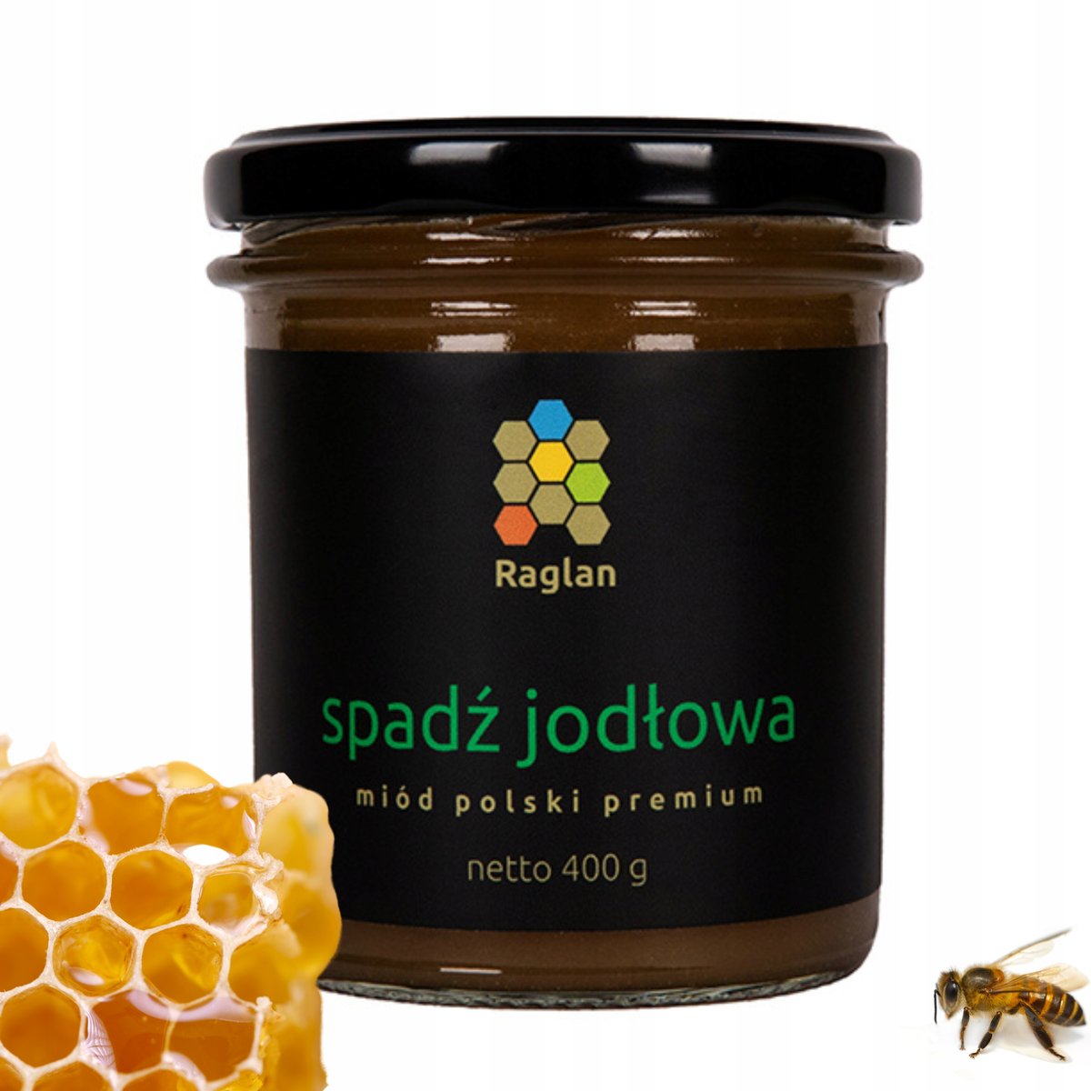 Miód Spadź Jodłowa 400g Rok 2024 RAGLAN z Polskiej Pasieki