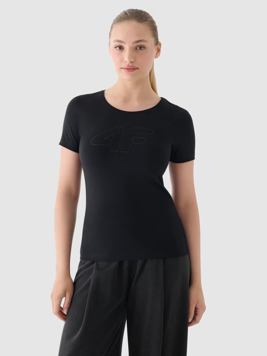 T-shirt slim z nadrukiem damski 4F 4FWMM00TTSHF1846-20S Czarny