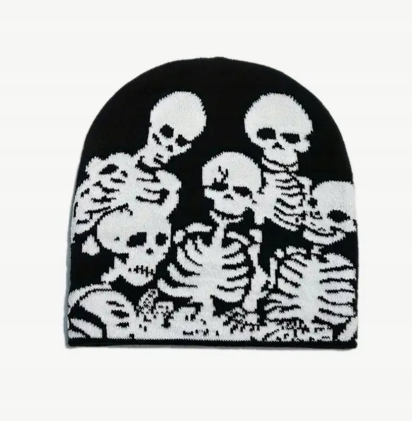 Czapka beanie szkielety skeletons kościotrupy Y2K zimowa czapka streetwear