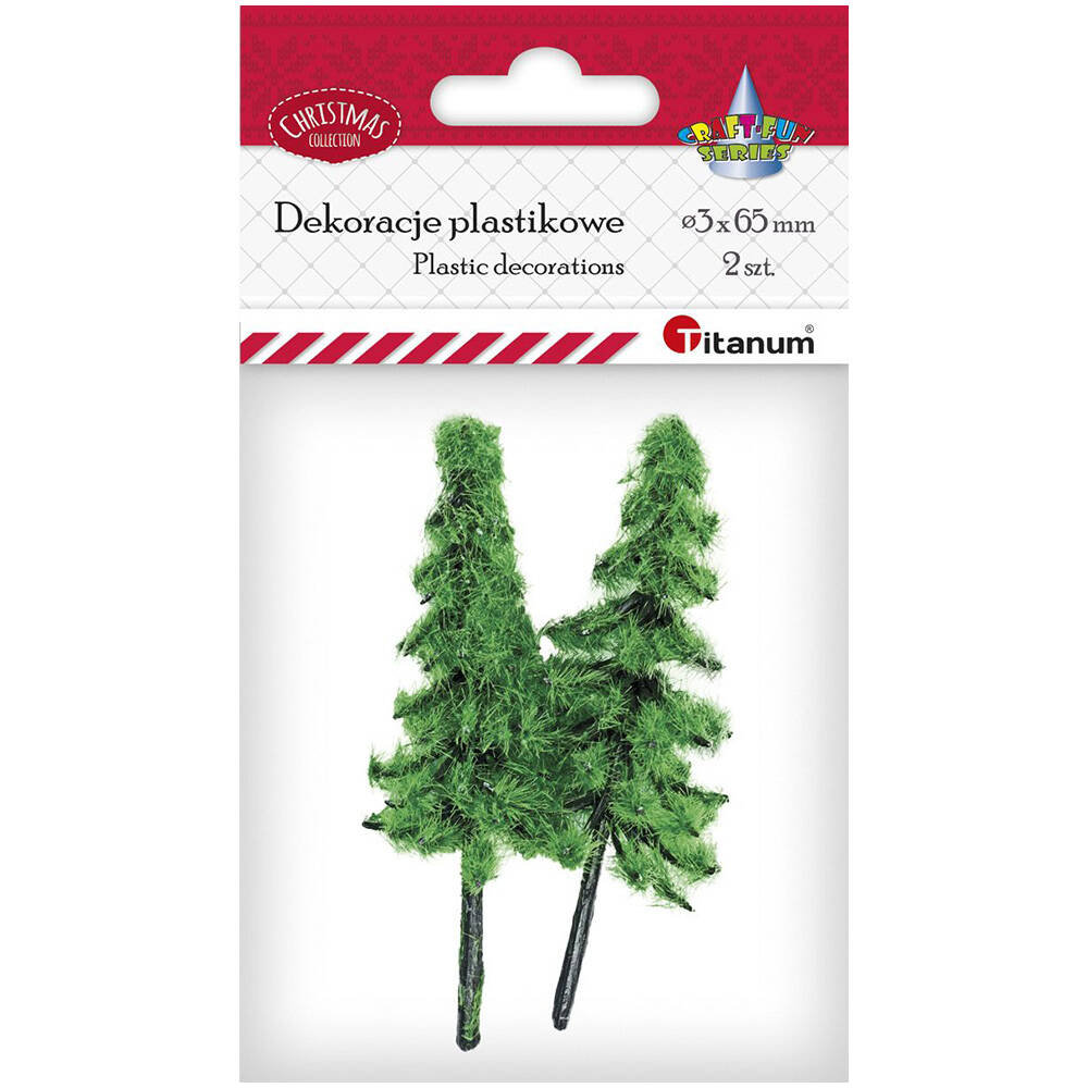 Drzewka minaturowe plastikowe. Choinki zielone 40x80mm. 2 sztuki