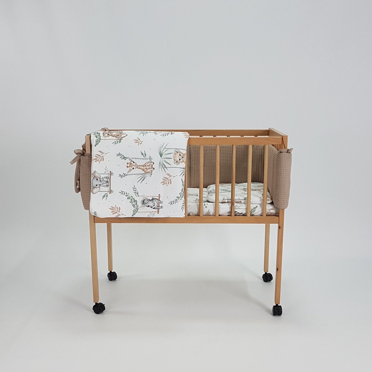 Łóżeczko niemowlęce / dziecięce MINI 80x40cm naturalne z pościelą beżową - safari.