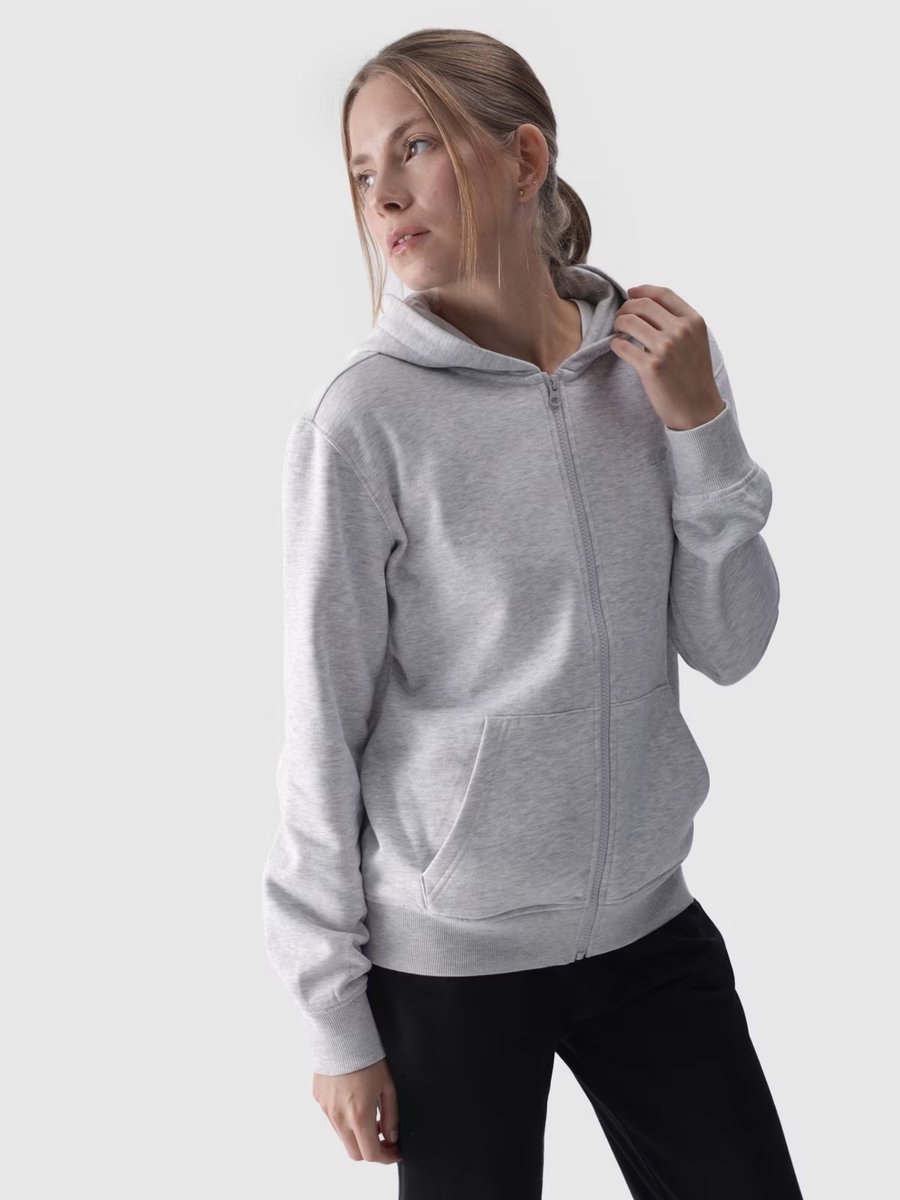 Bluza dresowa rozpinana z kapturem damska 4F 4FWMM00TSWSF1467-27M Szary