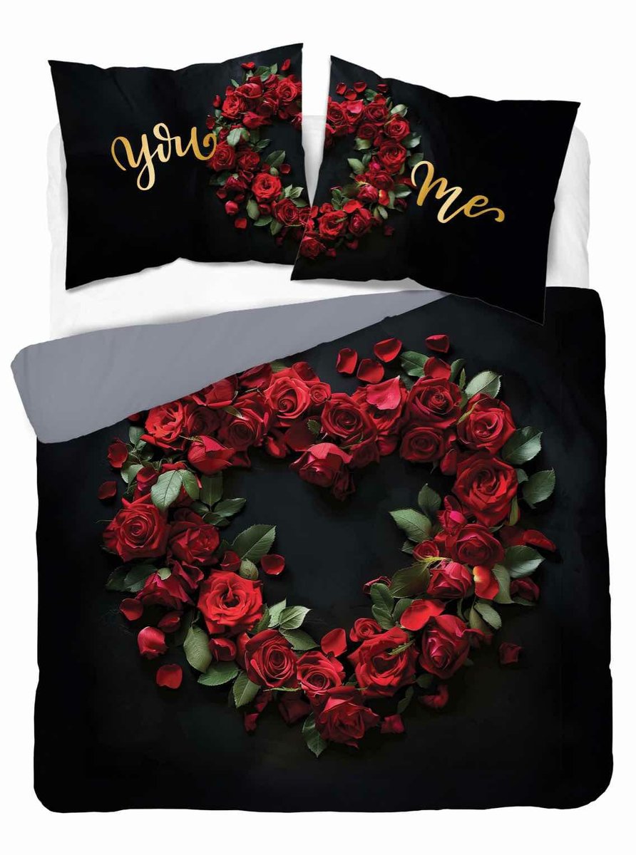 Pościel 160x200 czarna czerwona serce Ty i Ja You and Me 5287 A Holland 52