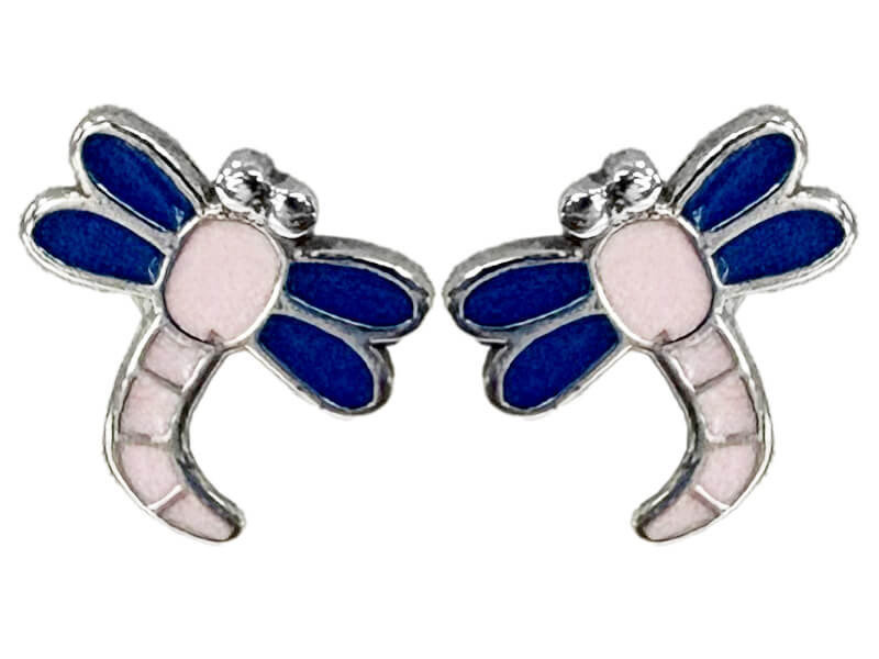 Srebrne kolczyki 925 emaliowane ważki dla dziewczynki na sztyfcie