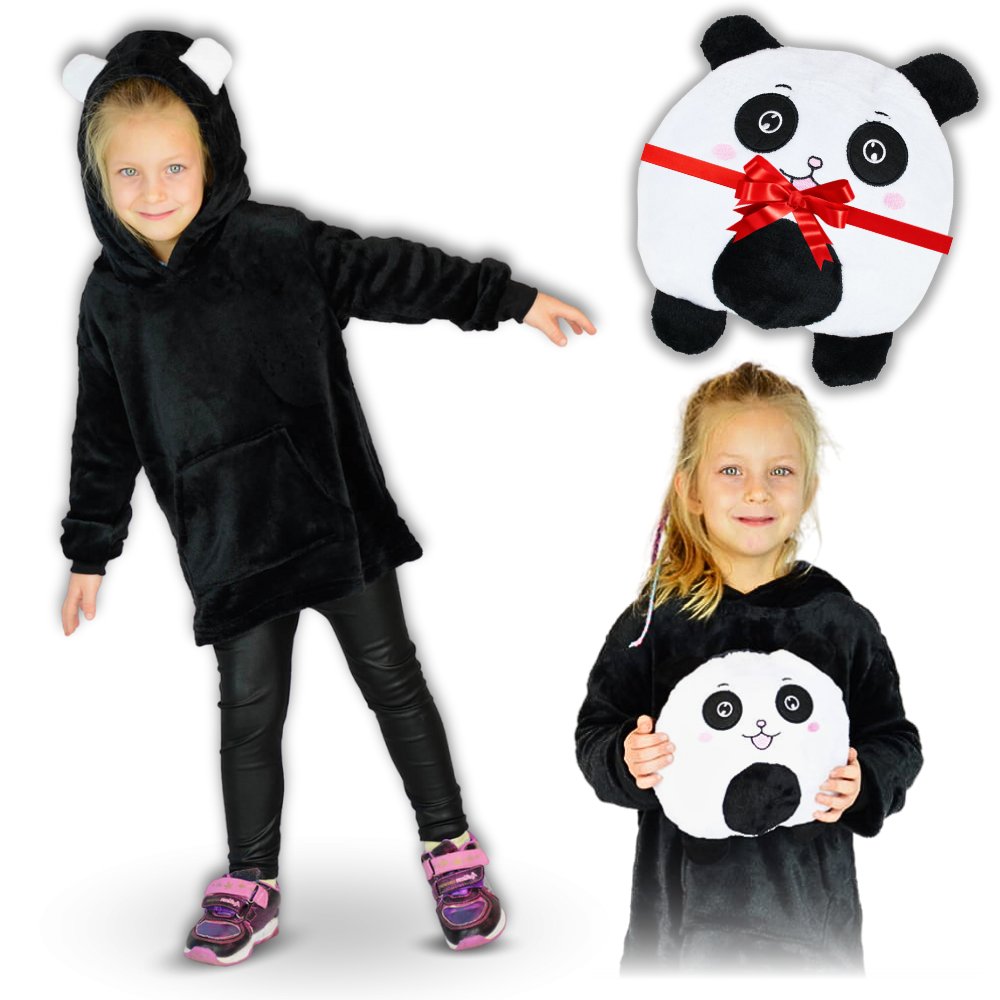 BLUZA DZIECIĘCA Z KAPTUREM PODUSZKĄ PANDA ONESIE MIKROFIBRA CIEPŁA 146-152