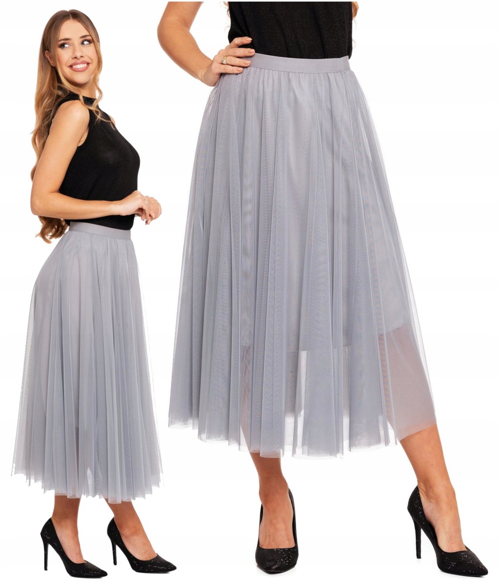 Elegancka Spódnica Tiulowa Damska MIDI Modna Lekka Zwiewna Tiul MORAJ S/M