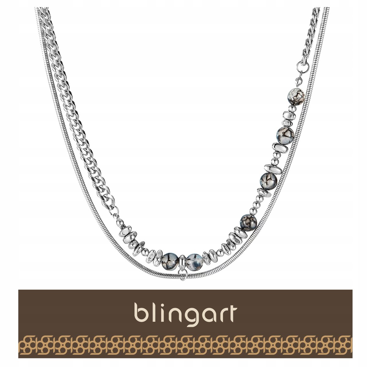 BLINGART Naszyjnik męski z kamieniami NATURALNYMI smoczy AGAT STAL 316L