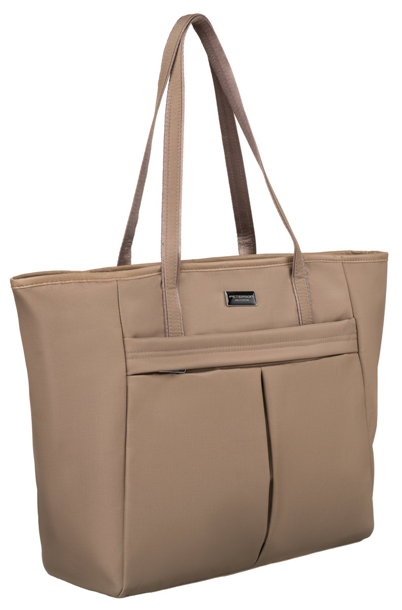 PETERSON Torba damska na ramię torebka miejska beżowa duża mieści a4 kieszonki shopper bag na suwak