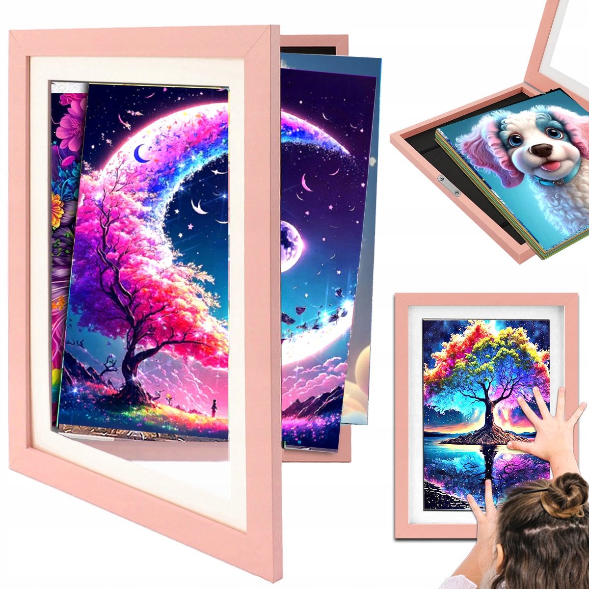 RAMKA na zdjęcia DO HAFT DIAMENTOWY Diamond Painting Drewniana Otwierana Różowa 33X24