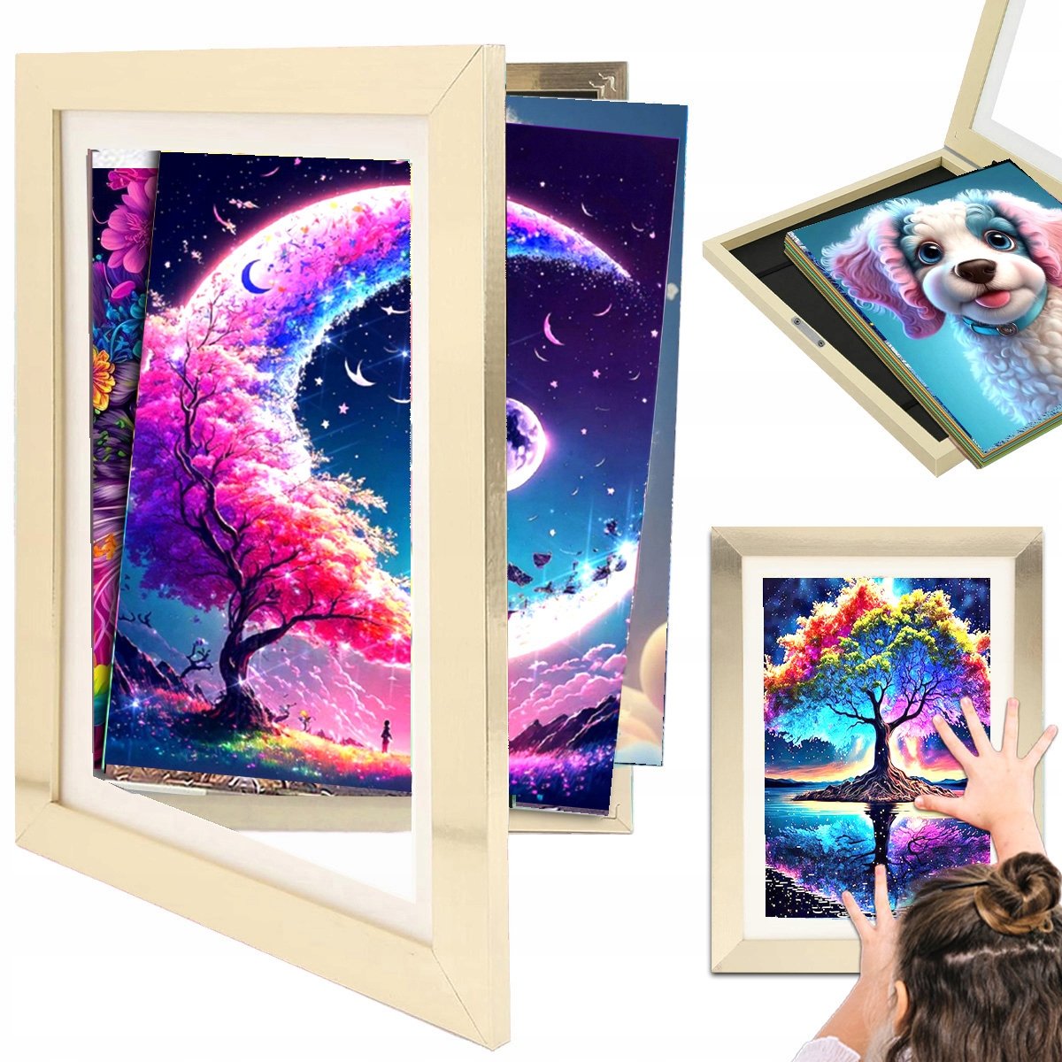 RAMKA na zdjęcia DO HAFT DIAMENTOWY Diamond Painting Drewniana Otwierana Złota 33X24