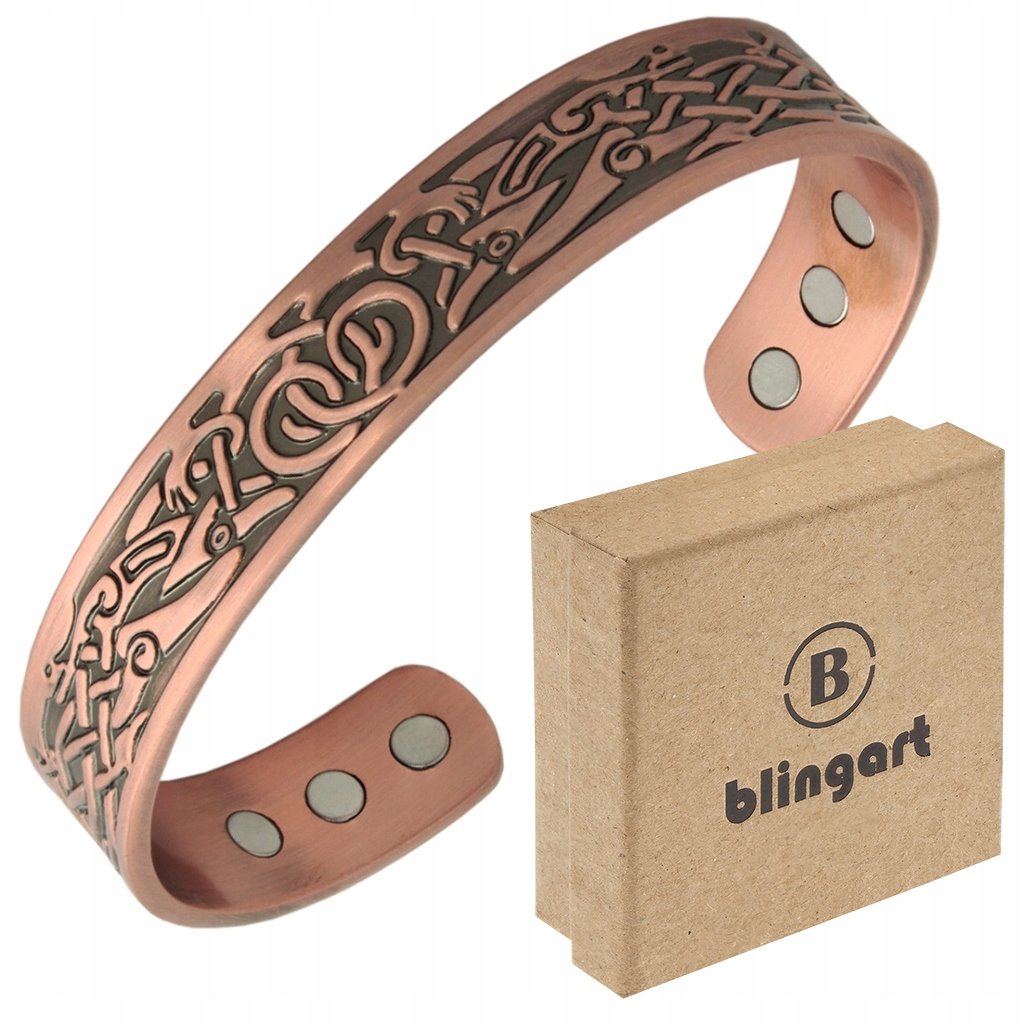 BLINGART Bransoletka miedziana DAMSKA magnetyczna BANGLA zdobiona PREZENT
