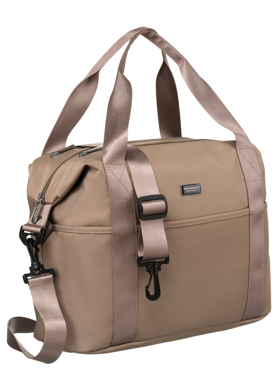 PETERSON Torebka damska miejska beżowa shopper bag do ręki lub na ramię szeroki odpinany pasek funkcjonalna na suwak duża mieści a4