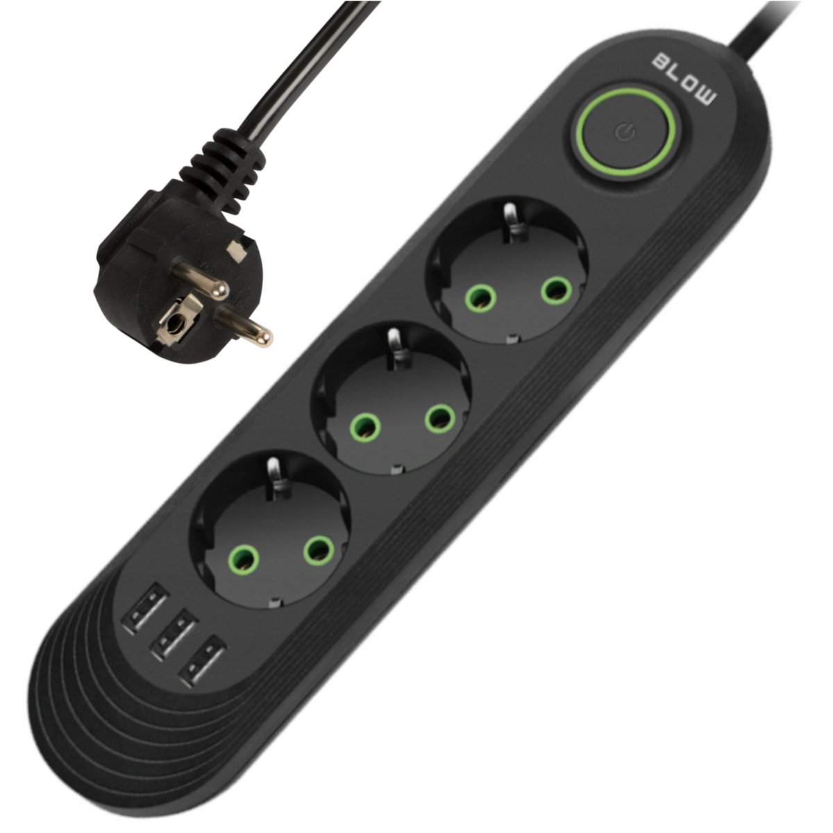 PRZEDŁUŻACZ LISTWA ZASILAJĄCA WŁĄCZNIK 3x USB 3 GNIAZDA 2m