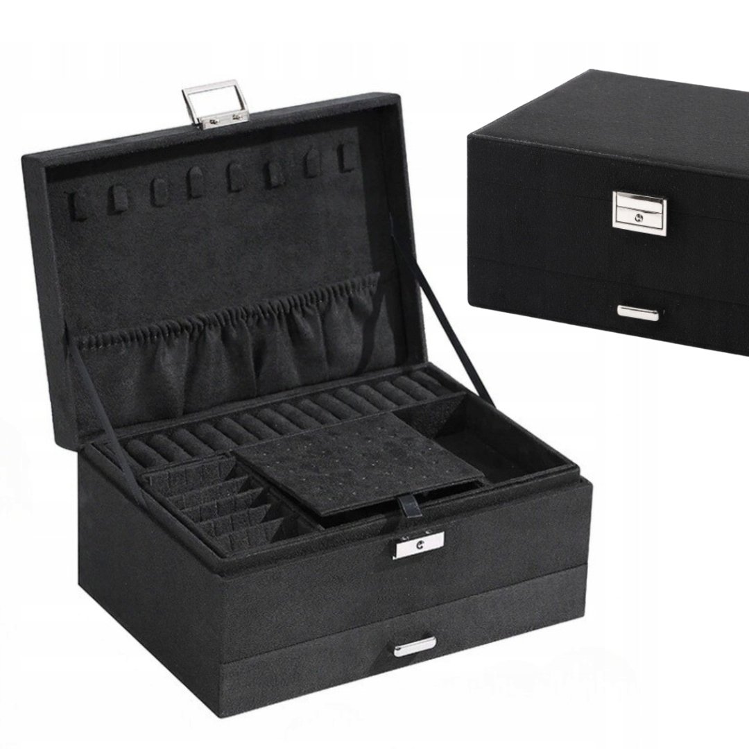 Kuferek Szkatułka Na Biżuterię Elegancki Organizer Prezent Czarny F38