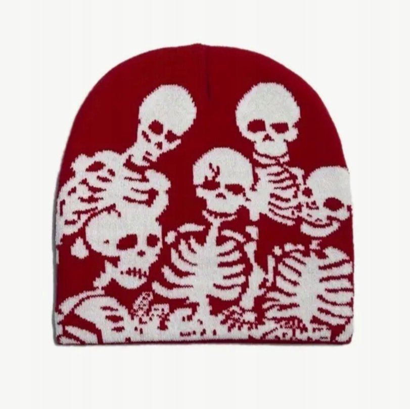 Czapka beanie szkielety skeletons kościotrupy Y2K streetwear czerwona
