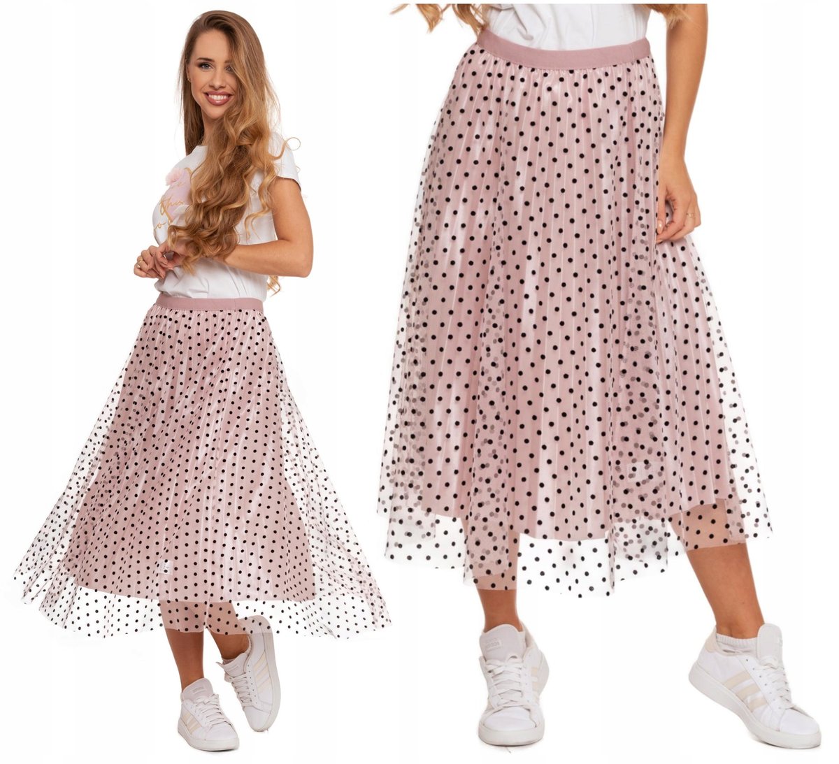 Spódnica Damska Tiulowa Elegancka Modna Zwiewna Różowa w Groszki MORAJ L/XL