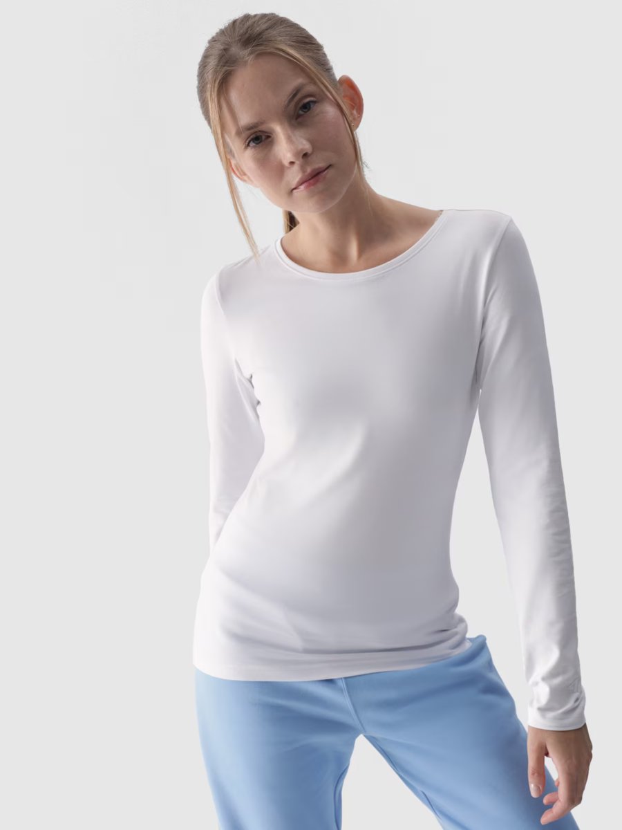 Longsleeve slim gładki damski 4F 4FWMM00TLONF376-10S Biały