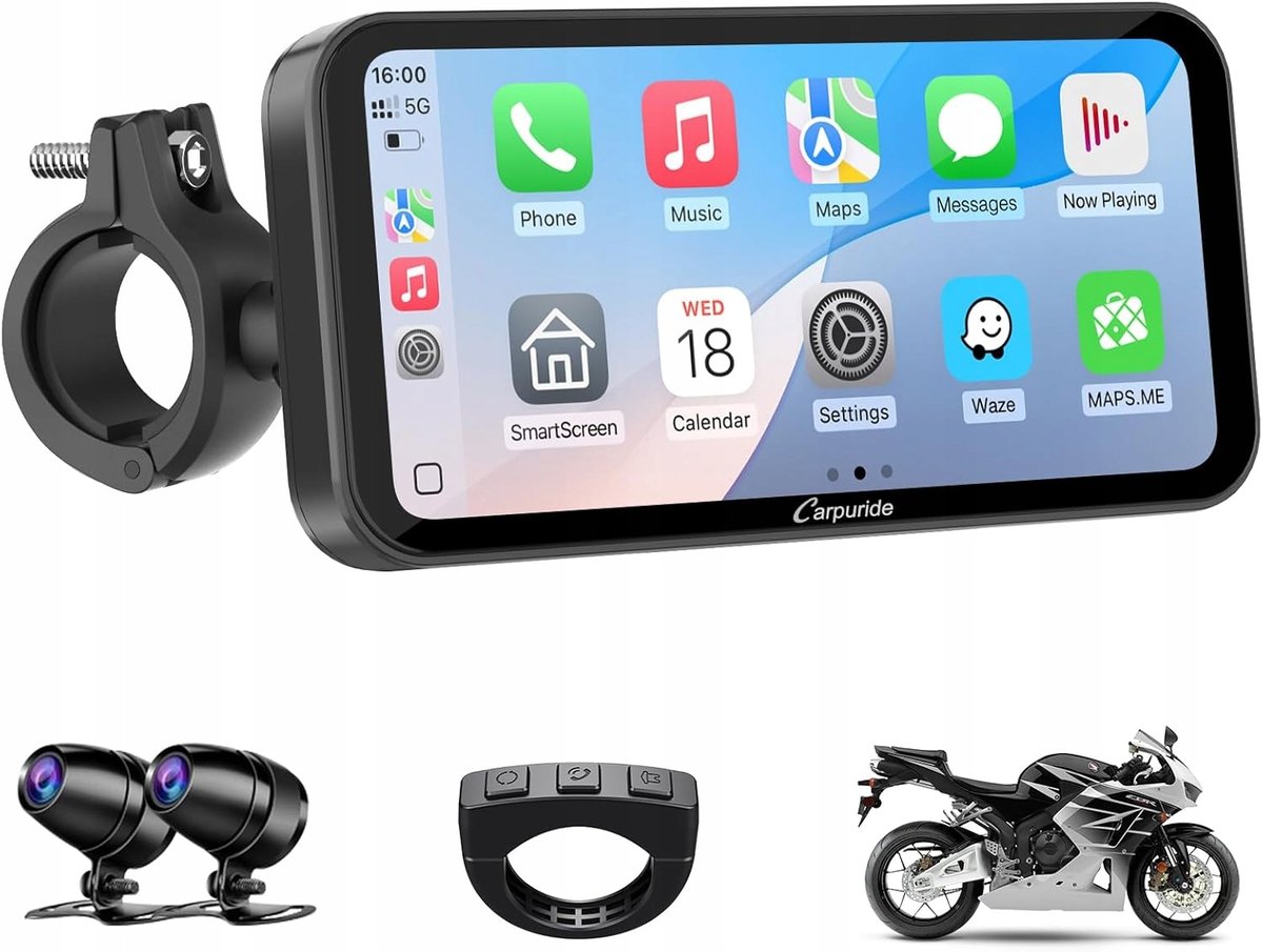 Carpuride W603D 6,3'' motocyklowy ekran GPS Carplay bezprzewodowy kamera