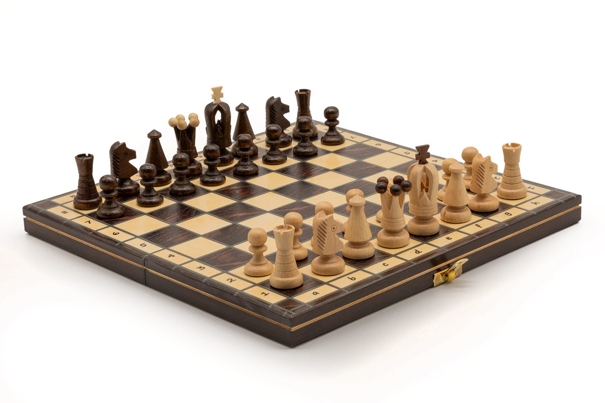 Szachy Królewskie intarsjowane druk brązowe/dąb-brzoza//producent